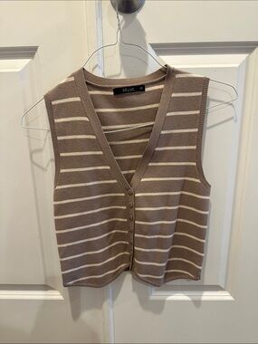 Deluc Taupe and Cream Striped V-Neck Button-Front Tank